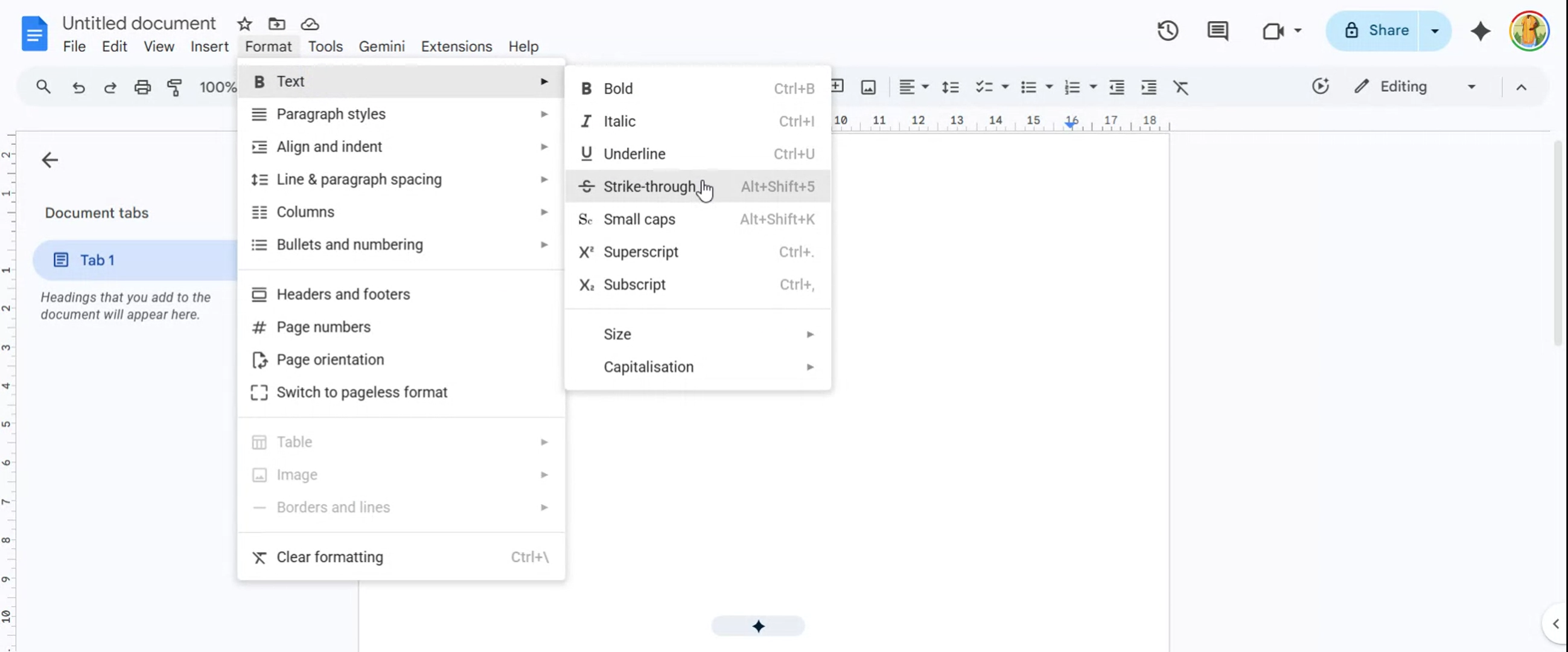 Step 3: Click on Strike-through to apply the formatting to your selected text.
